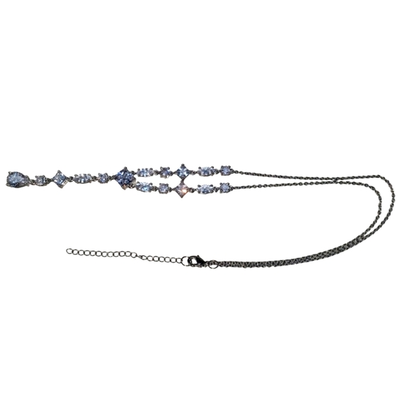 Sexy Y-Drop CZ Necklace Silver Tone Chain 21” Signed JCM CZ China EUC - Picture 6 of 11